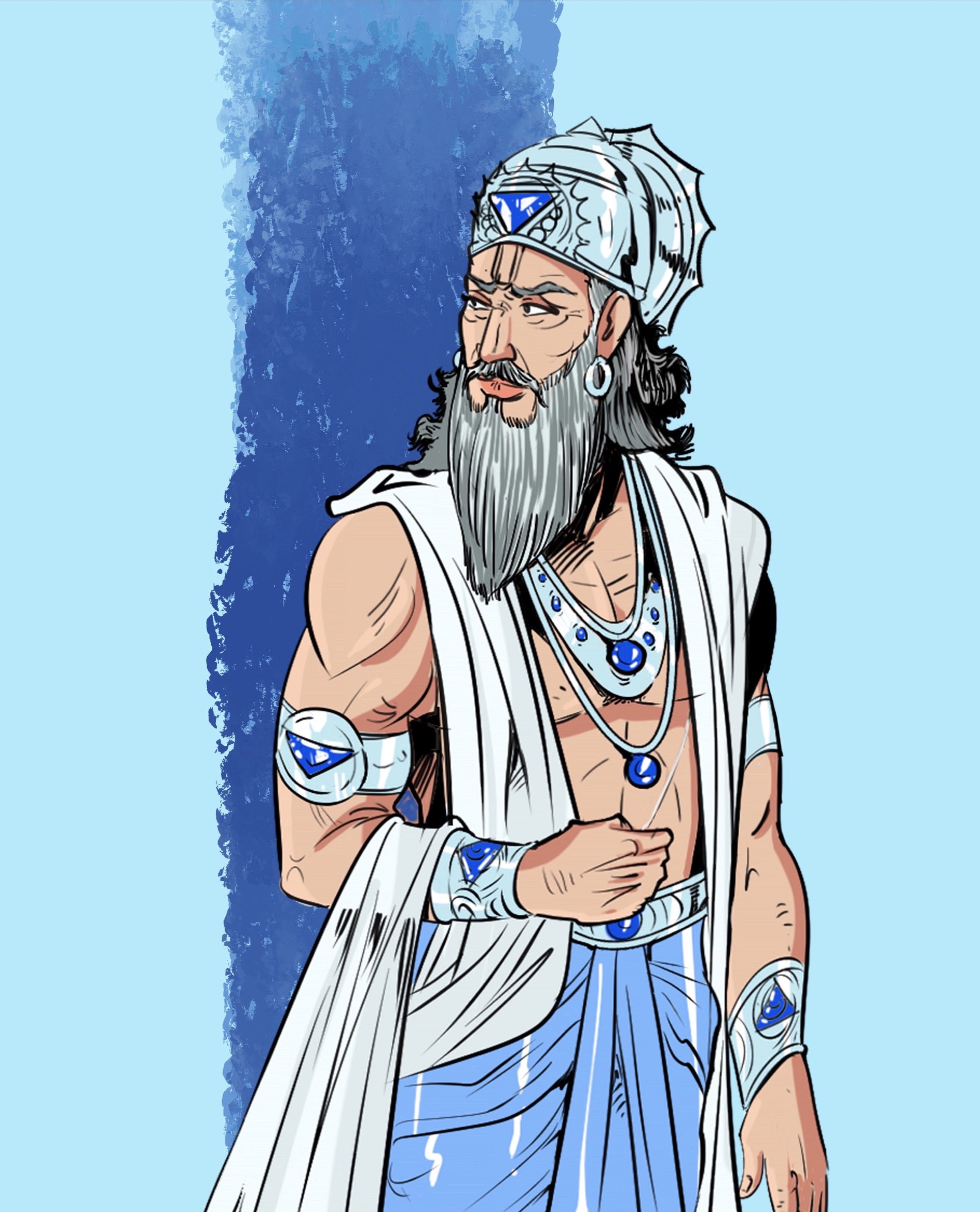 Bhishma Pitamaha is holding an oil bottle in hand